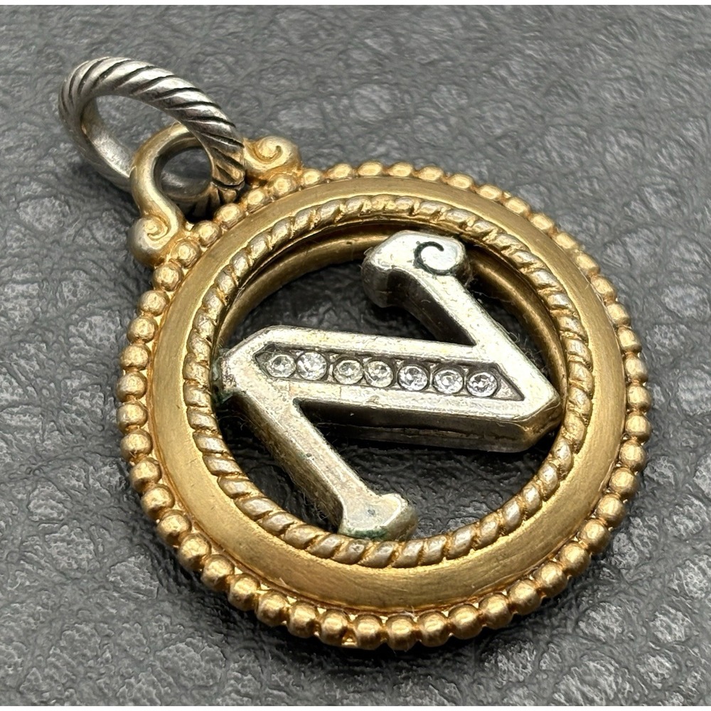 Brighton ABC Initial "N"  Crystal Gold Tone & Silver Tone Round Charm Pendant